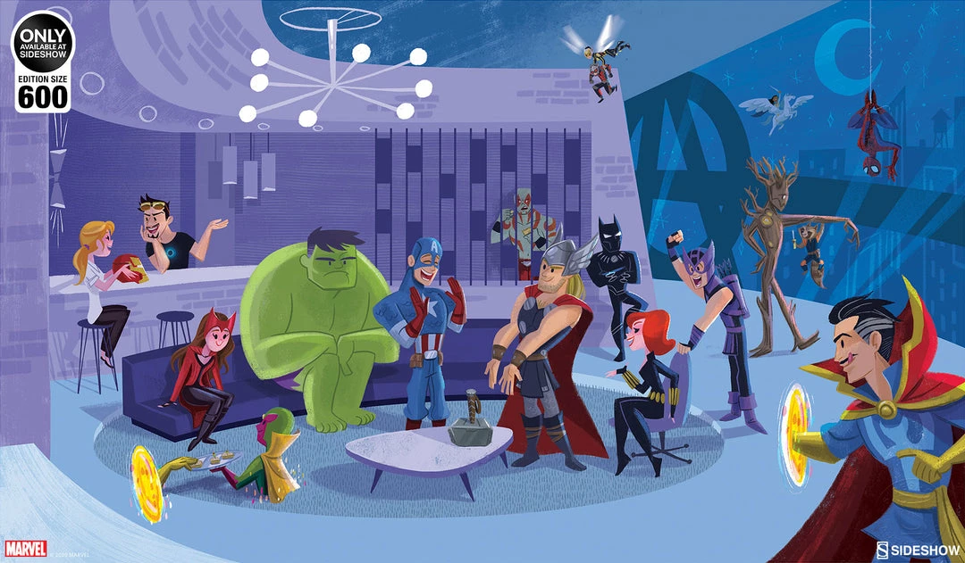 Promo ๐ Party At Avengers Tower Art Print By Sideshow Collectibles By Artist Kat Hudson. ๐ฅ 3 Party At Avengers Tower Art Print By Sideshow Collectibles By Artist Kat Hudson.