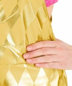 DC Comics Costumes Cosplay, Halloween Costumes Women's Harley Quinn Gold Overalls Costume