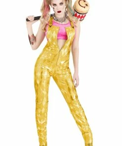 DC Comics Costumes Cosplay, Halloween Costumes Women's Harley Quinn Gold Overalls Costume
